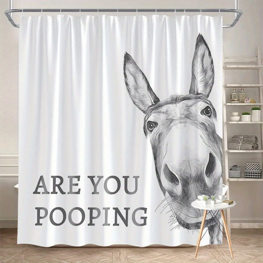 【Summer Vibes】Funny Donkey Shower Curtain with "Are You Pooping?" Text - Modern Farm Animal Design, Durable Polyester Fabric, Bathroom Decor for Humorous Home & Gifts, Funny Shower Curtain, Gift Idea, Whimsical Style, Easy Installation (Multiple Sizes)