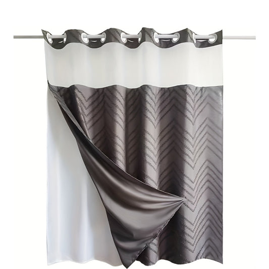 1pc Bohemian Gray Cut-Out Double-Layer Shower Curtain with Grommet Top, Detachable Double-Layer Bathroom Partition Curtain, Decorative Bath Curtain