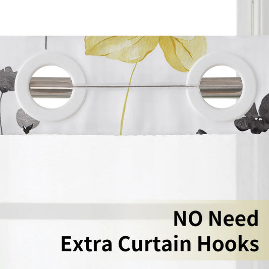 Ink and wash Floral double-layer shower curtain, no hooks, fresh country style home decoration, bathroom accessories, 72x75in