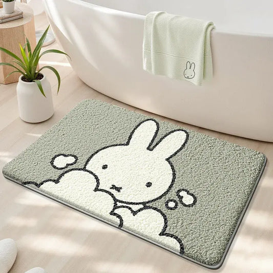 Kawaii Miffy Rabbit Floor Mat Bathroom Strong Water Absorption Floor Mat With Thick Flocked Quick-Drying Soft Plush Anti-Slip