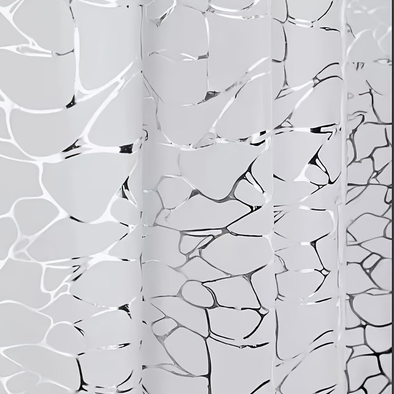 1pc Veined Silvery-Toned Bath Curtain with Matching Hooks, Bathroom Decorative Shower Curtain