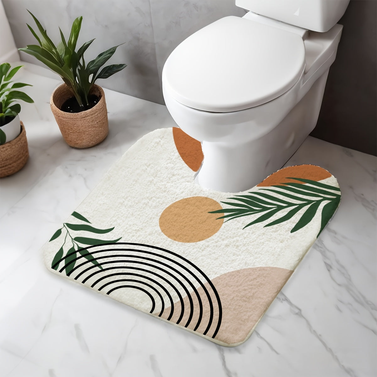Luxurious Bohemian Style Non-Slip Bath Mat - Soft, Washable 700G Plush Faux Cashmere with TPR Backing, Modern Geometric & Botanical Design, Perfect for Shower & Bathtub, Rectangular, Bath Accessories