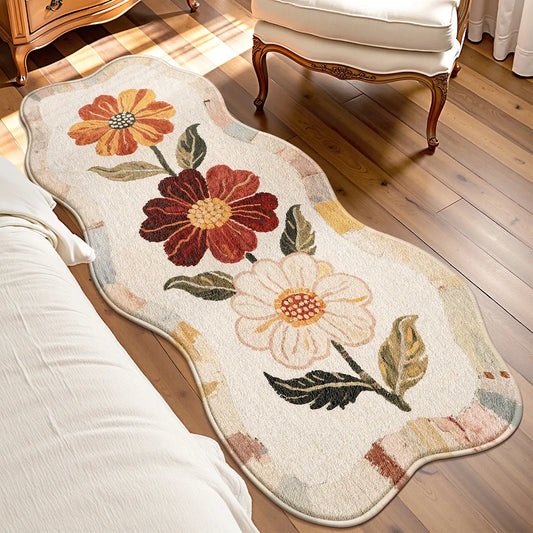 LUMI Trending Flower Patterned Non - slip Cozy Floor Mat, Single Piece, Ideal Decorative Carpet for Home - Living Room, Bedroom, Study. Must - have Vanity Decor & Household Ornament Rug Washable Non-Slip Floral Abstract Plush