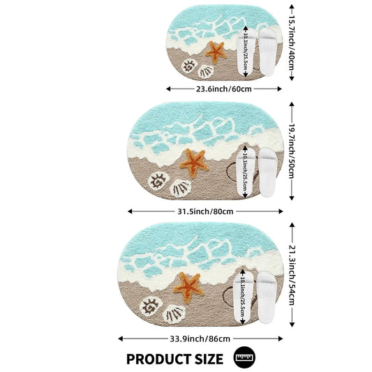 Beach & Starfish Pattern Bath Mat, Non-slip Soft Water Absorbent Bathroom Mat, Comfortable Bathroom Decorative Mat for Bathroom, Shower Room, Bedroom, Home Decor, Bathroom Rug, Bathroom Floor Mat, Non Slip Mats, Water Absorbent Bathmat