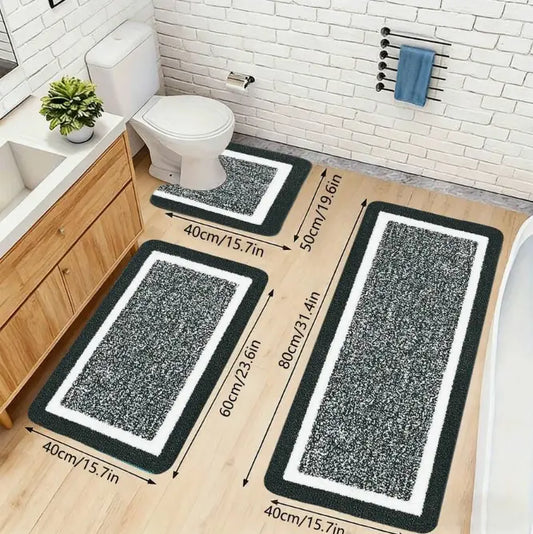 3 Piece Extra Large Bathroom Rugs Sets, Bathroom Shower Rugs With U Shaped Toilet Mat Absorbent Microfiber Plushes Non Slide Bath Rugs Sets Washable Rug