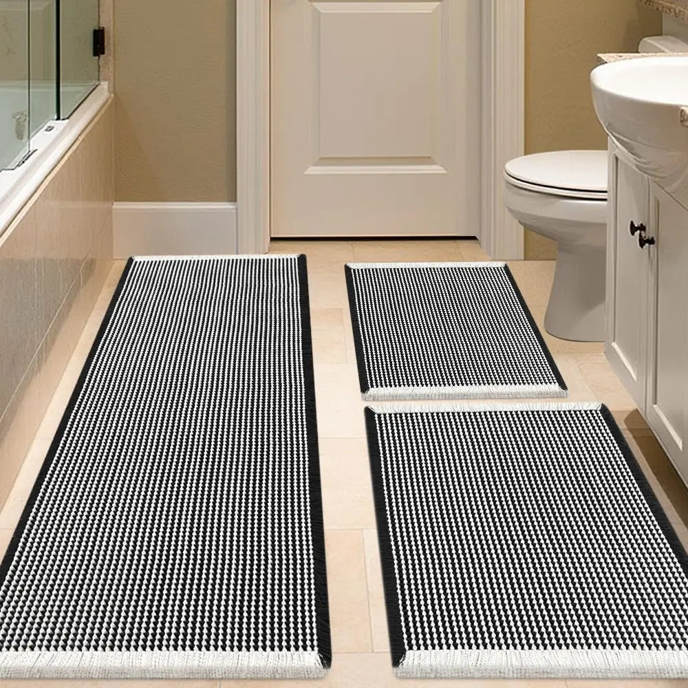 IM HOME Waffle Bath Mat 2 Piece/3 Piece Set, Boho Woven Modern Bath Mat Rugs, Absorbent Bathroom Rugs, Soft Washable Bath Rugs with Tassels for Bathroom, Bedroom, Kitchen, Shower, Tub,Halloween