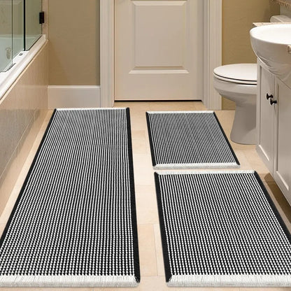 IM HOME Waffle Bath Mat 2 Piece/3 Piece Set, Boho Woven Modern Bath Mat Rugs, Absorbent Bathroom Rugs, Soft Washable Bath Rugs with Tassels for Bathroom, Bedroom, Kitchen, Shower, Tub,Halloween