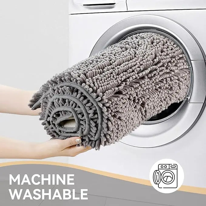 Plush Low-Density Low-Lint Water Absorbent Bathroom Mat - Washable Soft Absorbent Dog Drying Doormat, Quick-Drying Chenille Indoor-Outdoor Bathroom Rug, Gray