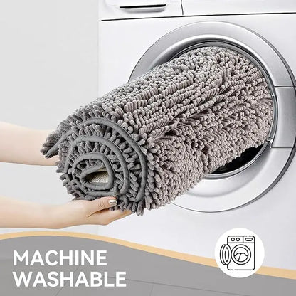 Plush Low-Density Low-Lint Water Absorbent Bathroom Mat - Washable Soft Absorbent Dog Drying Doormat, Quick-Drying Chenille Indoor-Outdoor Bathroom Rug, Gray