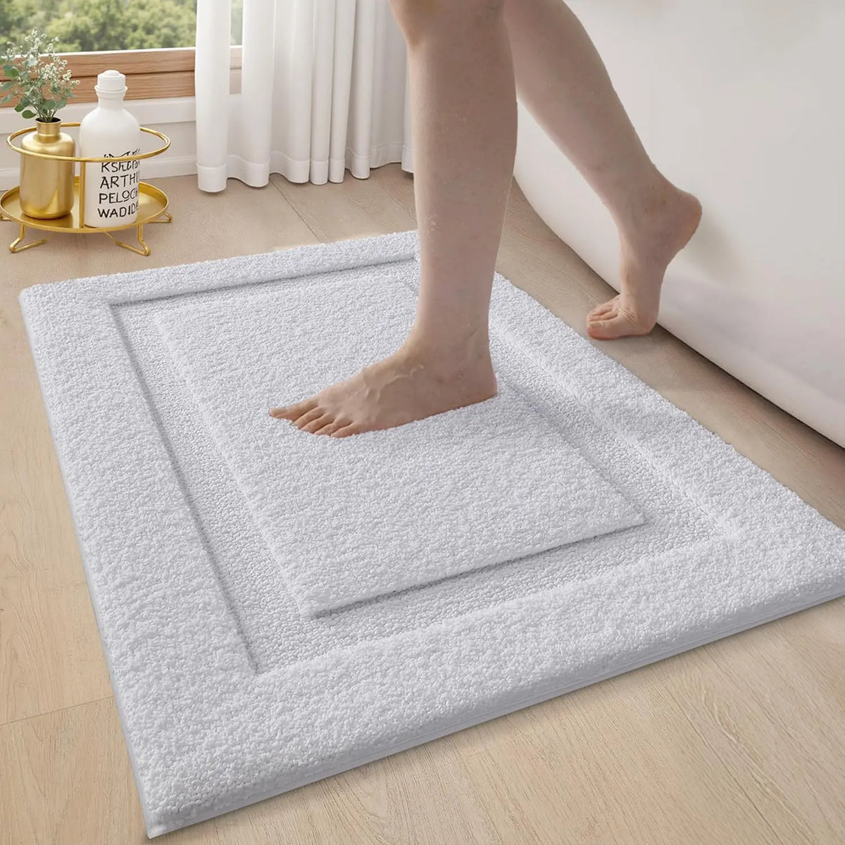 LUMI Geometric Bathroom Rugs Non Slip with Rubber Backing Ultra Soft Absorbent Machine Washable Quick Dry Bath Mat for Shower Floor Bathtub Sink