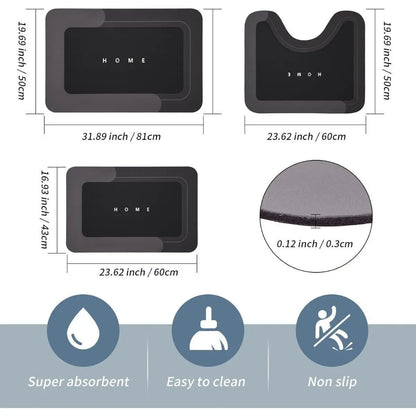3PCS Multi-Size Modern Bathroom Rug Sets - Nonslip Diatomite-TRP Rectangle Anti-Slip Border Combo Set Bath Mats with Rubber Backing, Durable, Water-Absorbent, Quick-Dry for Indoor Bathroom Home Supplies