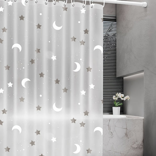 Bathroom 1pc Thick PEVA Shower Curtain Liner, Raindrop Stars Moon Romantic Pattern, Translucent Bathtub Bath Curtains, Bathing Cover Lining with Hooks