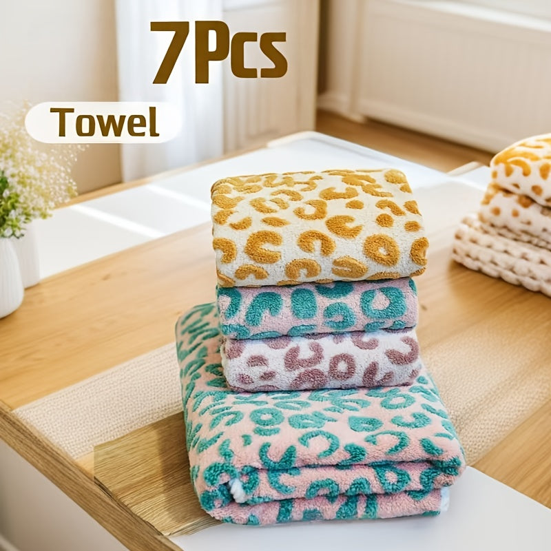[Coral | Jacquard Craft] 7pcs Coral Bath Towel Set | Jacquard Craft, 70 * 140cm/27.5 * 55in + 42 * 70cm/16.5 * 27.5in + 35cm * 35cm/13.7in * 13.7in, Perfect for Women, Gym, Party, Gift, Vacation, Hotel, Home, Kitchen Supplies, Christmas Gift