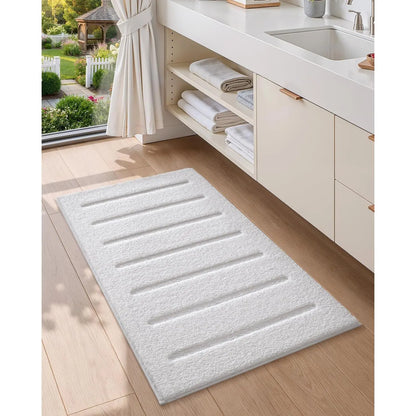White Bathroom Rugs 30x17, Ultra Soft Absorbent Microfiber Bath Rugs, Washable Plush Striped Bathroom mat, Non-Slip Bath Mats for Bathroom, Bathtub, Shower, Laundry, White