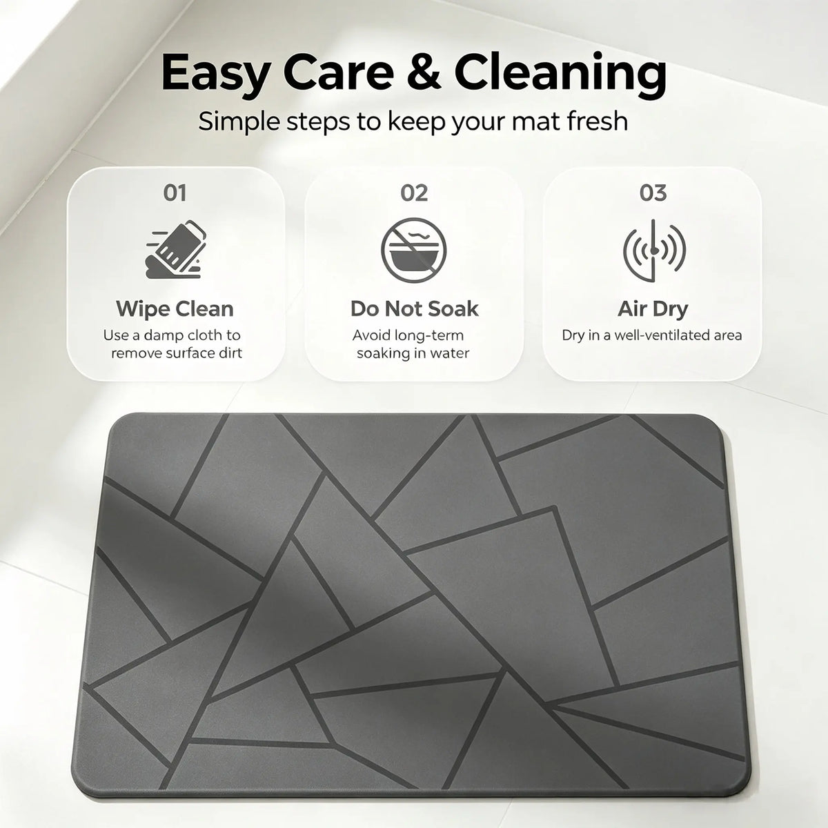 23.5"×15" Natural Diatomite Stone Bath Mat, Quick Drying Non-Slip Super Absorbent Minimalist Bathroom Shower Mat, Easy Clean Durable Floor Rug