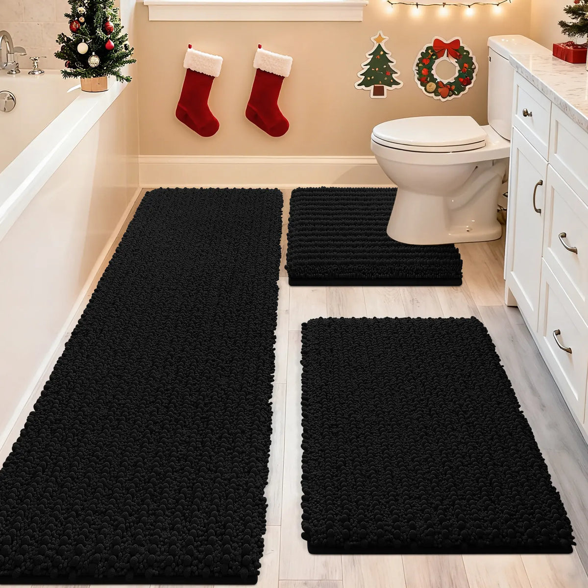 ACCUMTEK Upgrade Extra Large Bathroom Rug Set Ultra Soft, Thick Absorbent Bath Mats, Non Slip Chenille Toilet Mat for Bathroom, Bedroom, Kitchen