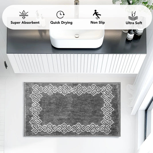 Deconovo 1-Piece Polyester Bathroom Rug - Nonslip, Soft High-Density Pile, Durable Ultra-Plush Rectangle Mat, Super Absorbent Machine-Washable Shaggy Accessory for Tub, Shower, Bohemian Modern Rugs for Bathroom Floor