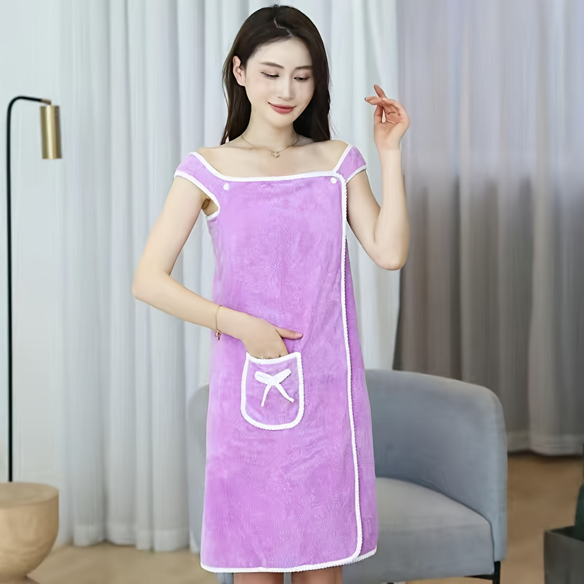 Bow Thickened Adult Bath Towel, Coral Wearable Absorbent Quick-drying Soft Skin-friendly Bathrobe, Beach Towel, Bath Towel