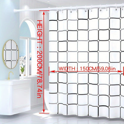 1pc Multiple Sizes Available for Selection Semi-Transparent Large-Grid Pattern PEVA Shower Curtain, Plastic Shower Curtain, Dry-Wet Separation Hanging Curtain, Home Decoration Curtain, with Plastic Shower Curtain Hooks And Metal Eyelets