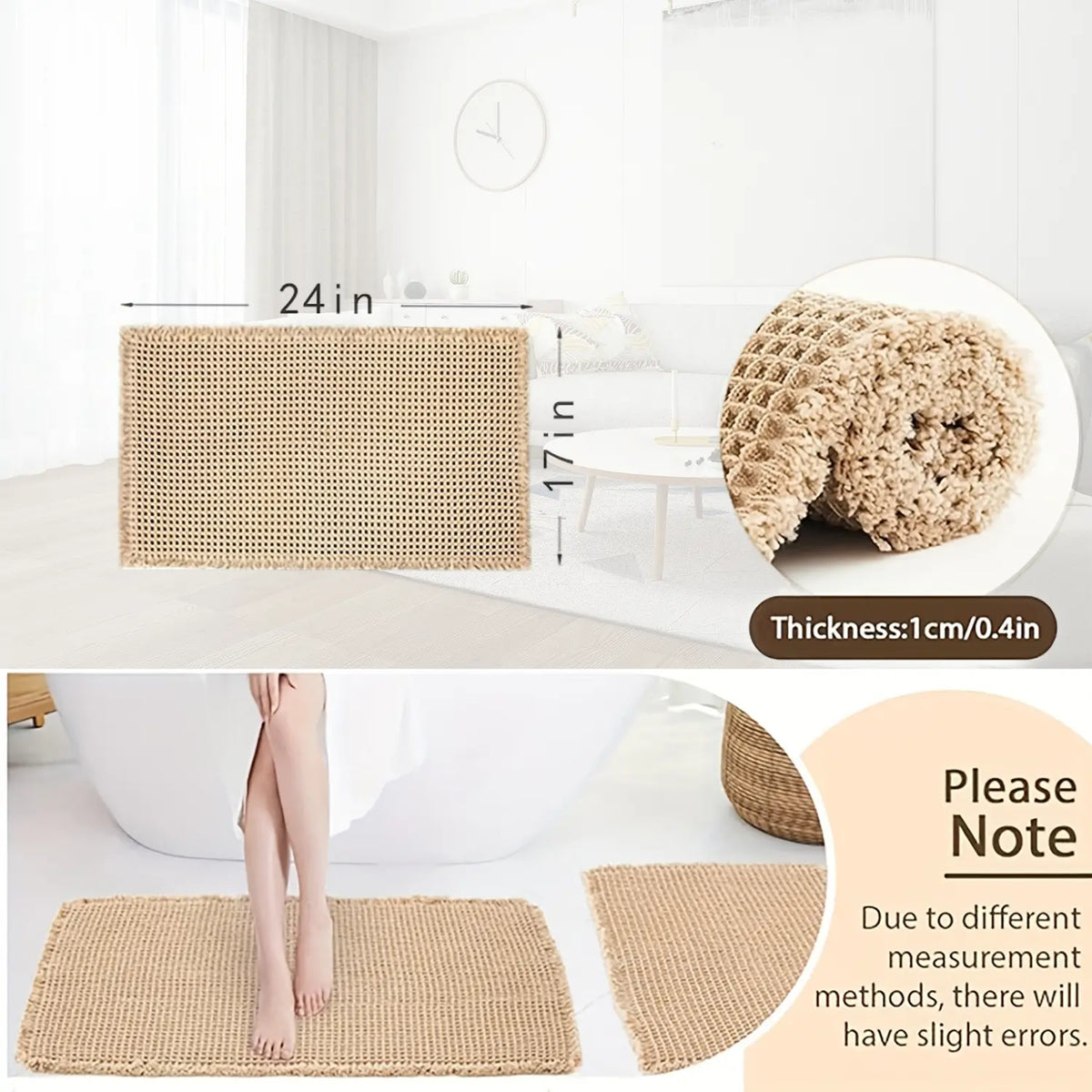 Upgraded Modern Anti-Skid Waffle Bath Mat - Super Absorbent, Rubber-Backed, Super Soft Washable Grid Floor Mat, Bathroom Drying Doormat, Bathroom Accessory, Home Essential