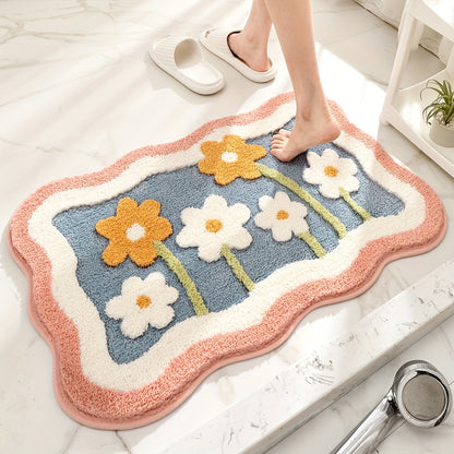 1pc Bathroom Rug Mat, Extra Soft Absorbent Premium Bath Rug, Non-Slip Comfortable Floral Bath Mat for Bathroom Floor, Sink, Bathtub, Shower Room