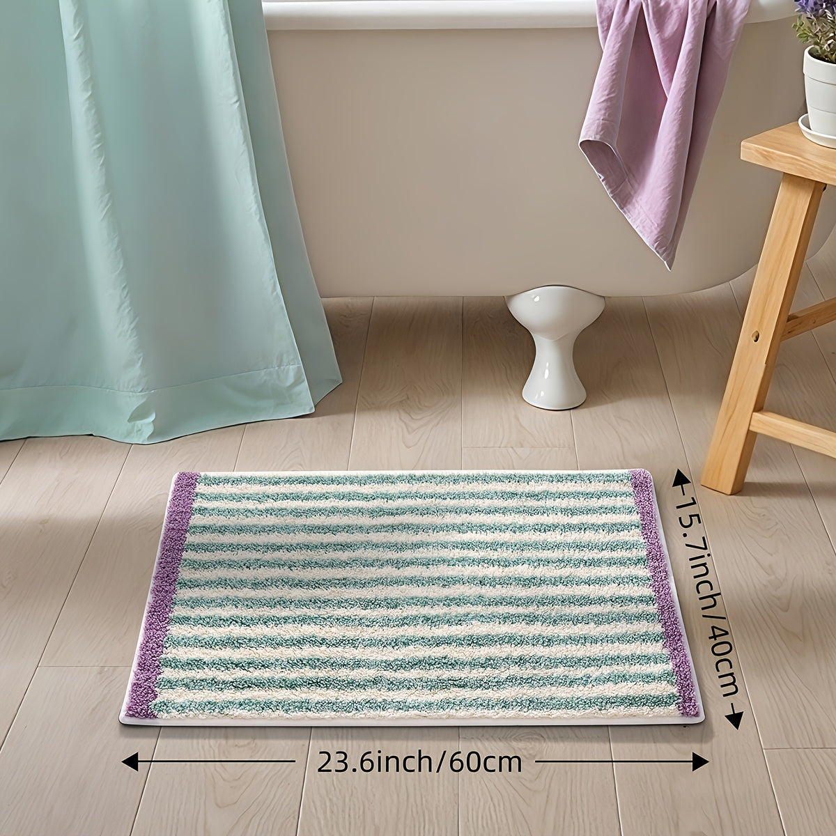 1pc Fluffy Bath Rug Bathroom Mat, Extra Soft Bath Mat, Easy Stripes Absorbent Premium Bathroom Rug, Non-Slip Comfortable Bathroom Mat for Bathroom Floor, Sink, Bathtub, Shower Room, Home Decor Christmas Decor Christmas Gift