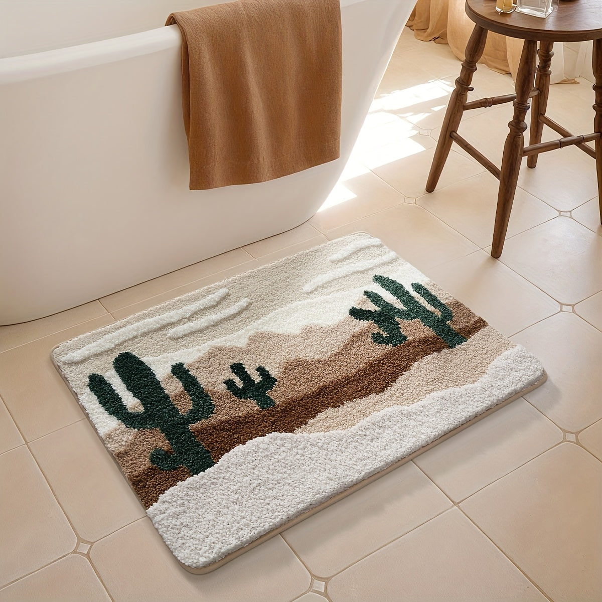 1pc Bathroom Rug Bath Mat, Desert Pattern Absorbent Premium Bathroom Rug, Non-Slip Comfortable Bathroom Mat for Bathroom Floor, Sink, Bathtub, Shower Room, Home Decor Christmas Decoration Christmas Gift