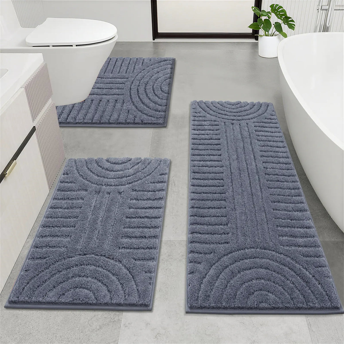 [Back to School] HEBE Bathroom Rugs Sets 3 Piece Bathroom Shower Rugs with U-Shaped Contour Toilet Mat Absorbent Microfiber Plush Bath Mats Non Slip Bath Rugs Machine Washable Shaggy Bath Mat Set summerwins,dorm essentials,home decor,home essentials
