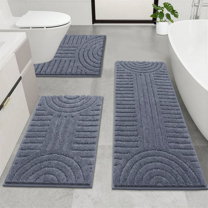 [Back to School] HEBE Bathroom Rugs Sets 3 Piece Bathroom Shower Rugs with U-Shaped Contour Toilet Mat Absorbent Microfiber Plush Bath Mats Non Slip Bath Rugs Machine Washable Shaggy Bath Mat Set summerwins,dorm essentials,home decor,home essentials