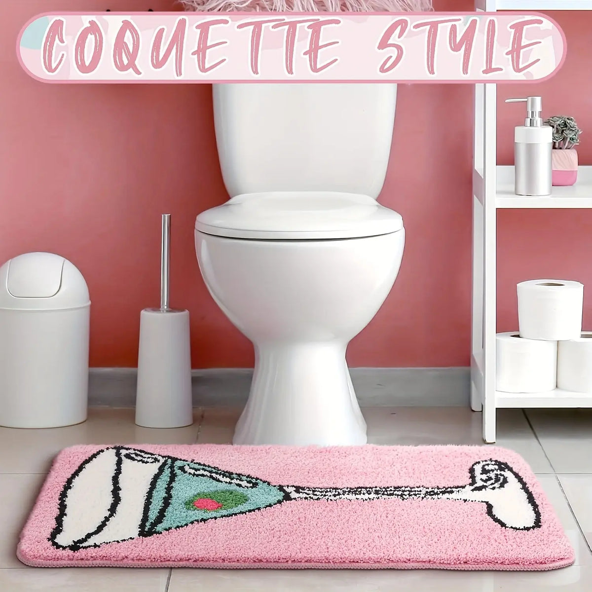 Classic Rectangle Martini Theme Non-Slip Bath Mat - Dirty Martini & Margarita Decor, Absorbent Washable Bathroom Rug for Bathroom Decor, Kitchen (A Tini Bit Older Birthday Gift Option)