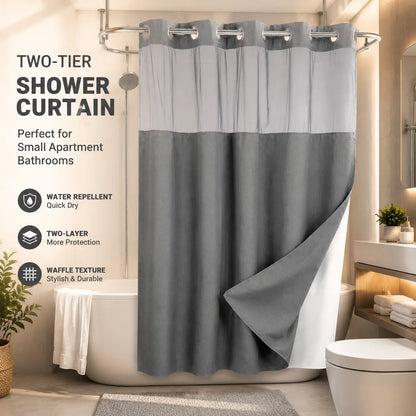 Waterproof Double-Layer Shower Curtain Set - Removable Inner Liner, Translucent Mesh Top for Natural Light & Privacy, Easy Installation, Practical for Bathroom Window & Renovation (Hooks Not Included), Water Proof, Shower Curtains