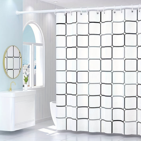 1pc Multiple Sizes Available for Selection Semi-Transparent Large-Grid Pattern PEVA Shower Curtain, Plastic Shower Curtain, Dry-Wet Separation Hanging Curtain, Home Decoration Curtain, with Plastic Shower Curtain Hooks And Metal Eyelets