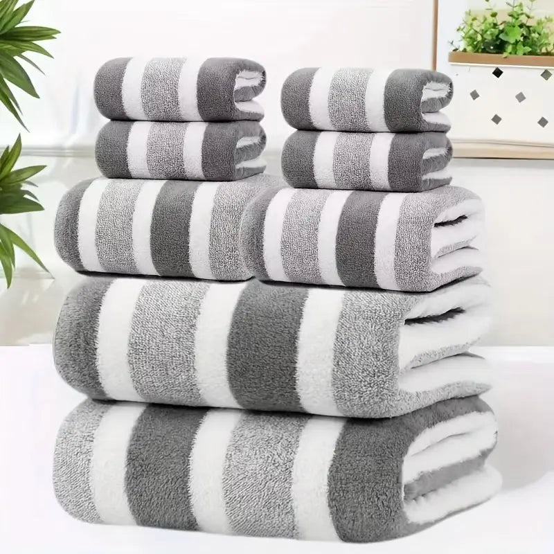 Modern 8-Piece Premium Striped Towel Set, Ultra Soft Water Absorbent Quick Dry Bath & Hand Towels for Bathroom, Gym