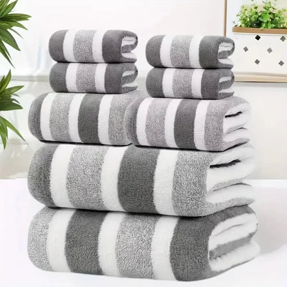 Modern 8-Piece Premium Striped Towel Set, Ultra Soft Water Absorbent Quick Dry Bath & Hand Towels for Bathroom, Gym