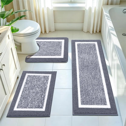 LOKHOM Bathroom Rug Sets, Non Slip, Absorbent Microfiber, Soft Farmhouse Bathroom Rug, Includes U-Shaped Toilet Mat, Shower, Machine Washable Home Goods Grey rug Cozy Bath Mat summerwins,back to school,dorm essentials,home decor,home essentials