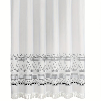 1pc Black Fabric Boho Shower Curtain Set with Hooks, Modern Farmhouse Shower Curtains for Country Bathroom Decor, Abstract Tribal Geometric Shower Curtain, 72"W X 72"H