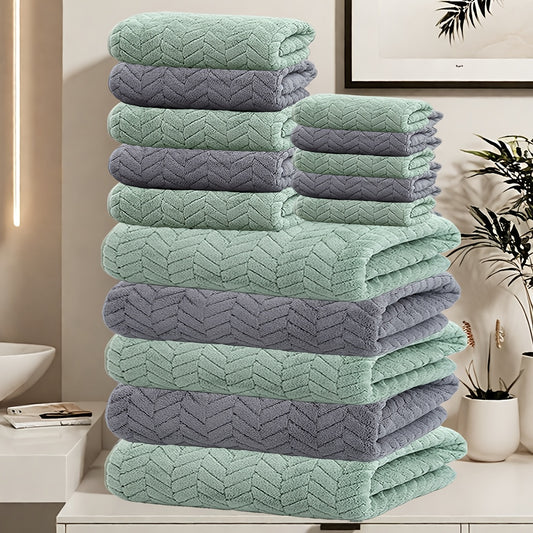 Set of 15 Bath Towels Featuring a Wheat Ear Design, Made from Microfiber for a Soft And Cozy Feel, Excellent at Absorbing Water. Ideal for Family Use, Perfect for Bathrooms, Hotels, And Saunas, Available in Multiple Colors (Includes 5 Bath Towels
