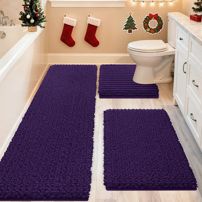 ACCUMTEK Upgrade Extra Large Bathroom Rug Set Ultra Soft, Thick Absorbent Bath Mats, Non Slip Chenille Toilet Mat for Bathroom, Bedroom, Kitchen