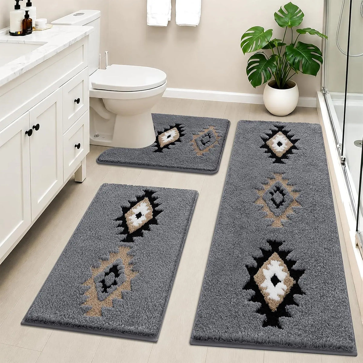 [Back to School] HEBE Bathroom Rugs Sets 3 Piece Bathroom Shower Rugs with U-Shaped Contour Toilet Mat Absorbent Microfiber Plush Bath Mats Non Slip Bath Rugs Machine Washable Shaggy Bath Mat Set summerwins,dorm essentials,home decor,home essentials