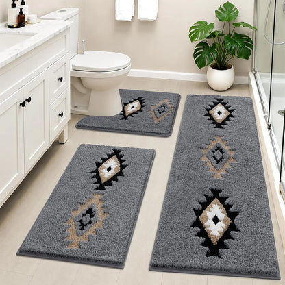 [Back to School] HEBE Bathroom Rugs Sets 3 Piece Bathroom Shower Rugs with U-Shaped Contour Toilet Mat Absorbent Microfiber Plush Bath Mats Non Slip Bath Rugs Machine Washable Shaggy Bath Mat Set summerwins,dorm essentials,home decor,home essentials