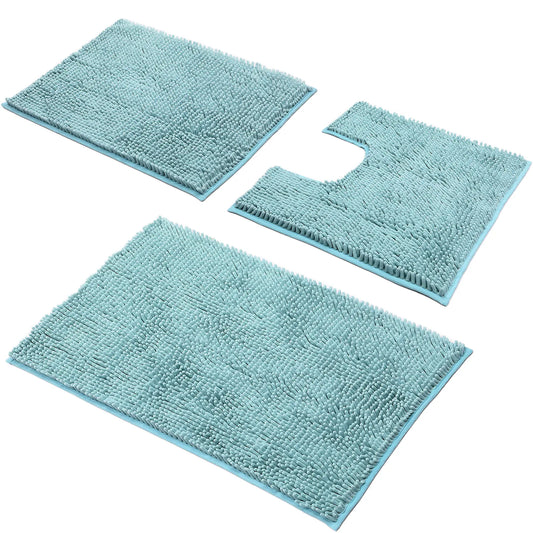 3-Piece Chenille Bathroom Rug Set, Fluffy Cloud-Like Soft Microfiber Bath Mats with Non-Slip & Absorbent Features, Multi-Size Set Pack for Shower & Tub, Machine Washable with Luxury Look, Decor, Room Decor