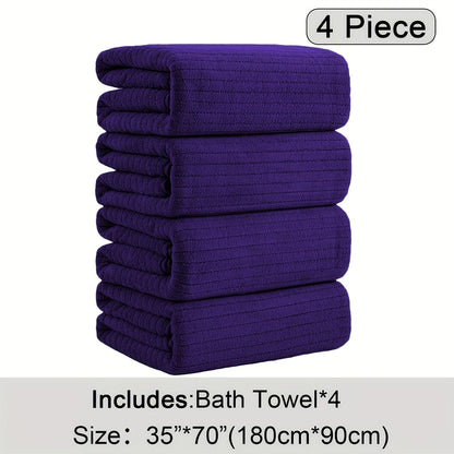 4pcs Oversized Bath Towels Set 90x180cm (35.43x70.87in) Ultra Soft Absorbent Microfiber Towels In Black, Gray, Teal, Purple & White Quick Dry, Lightweight, Highly Absorbent for Bathroom, Spa, Gym & Travel. Made Of Premium Microfiber.