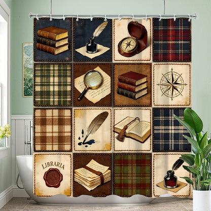 1pc Patchwork Shower Curtain with 16 Square Patches - Floral Plaid And Striped Designs, Durable Polyester Fabric, Machine Washable, 70.8X70.8 Inch Bathroom Decor with 12 Hooks, Shower Curtain for Bathrooms, Easy Maintenance, Home Decoration, Modern
