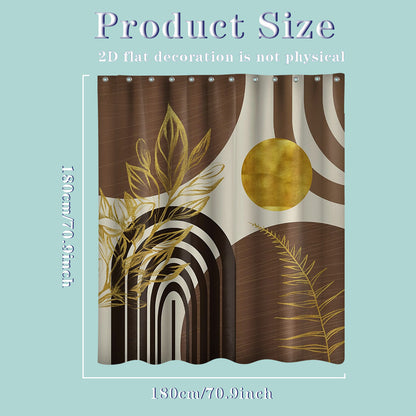 2D Flat, 2D Flat Banner Boho Mid Century Modern Shower Curtain Black and Brown Shower Curtains for Bathroom Decor Beige and Dark Tan Golden Leaves Abstract Bath Curtain Set, 70.8x70.8 Inch, 2D Flat