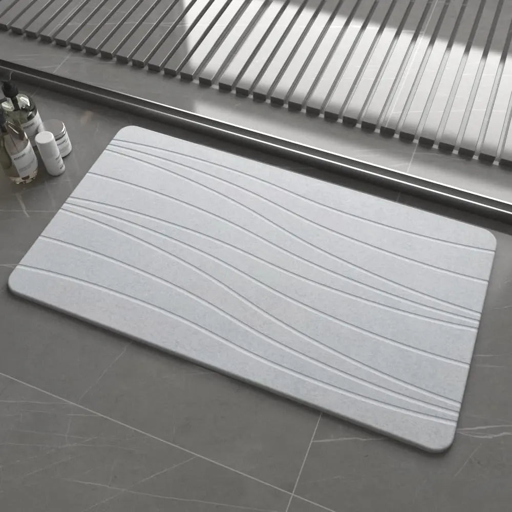Stone Bath Mat for Bathroom, Diatomaceous Earth Mat - Fast-Drying, Non-Slip, Super Absorbent (23.6"×15.4" White Flow)