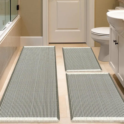 IM HOME Waffle Bath Mat 2 Piece/3 Piece Set, Boho Woven Modern Bath Mat Rugs, Absorbent Bathroom Rugs, Soft Washable Bath Rugs with Tassels for Bathroom, Bedroom, Kitchen, Shower, Tub,Halloween