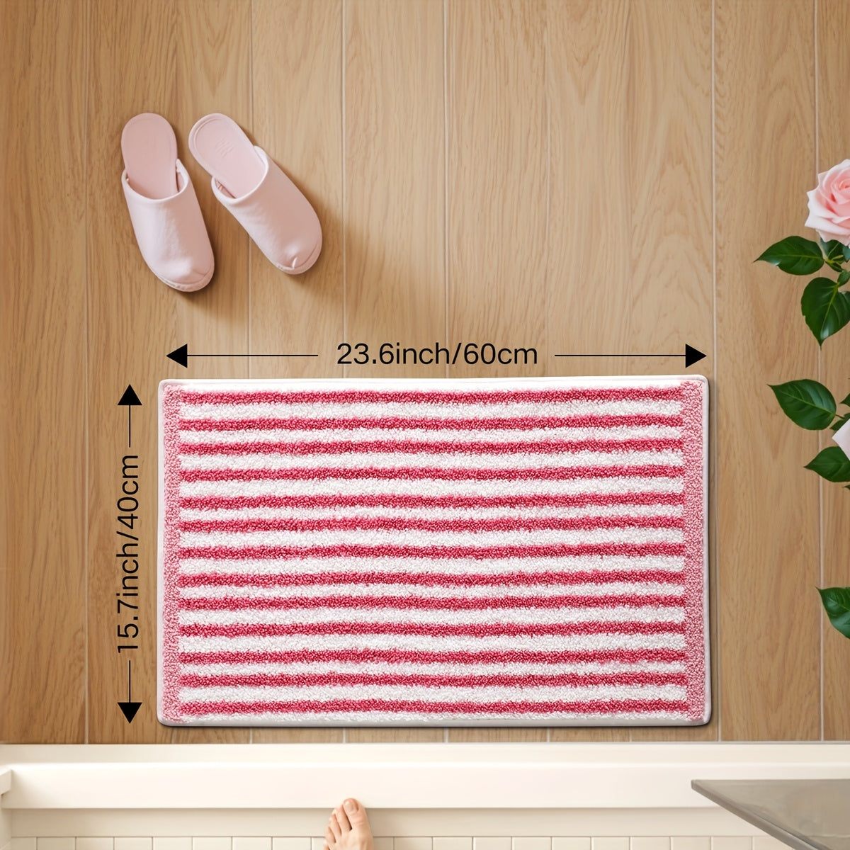 1pc Fluffy Bath Rug Bathroom Mat, Extra Soft Bath Mat, Easy Stripes Absorbent Premium Bathroom Rug, Non-Slip Comfortable Bathroom Mat for Bathroom Floor, Sink, Bathtub, Shower Room, Home Decor Christmas Decor Christmas Gift