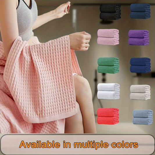 2pcs Extra Large Microfiber Waffle Weave Bath Towels, 105x200cm / 41x78.7in, 350GSM - Soft, Absorbent & Quick-Dry, Solid Color Options for Bathroom, Hotel, Gym & Spa Use, Hotel Bathroom Essentials, Contemporary Towel Design, Quickdry Fabric, Wash Cloths