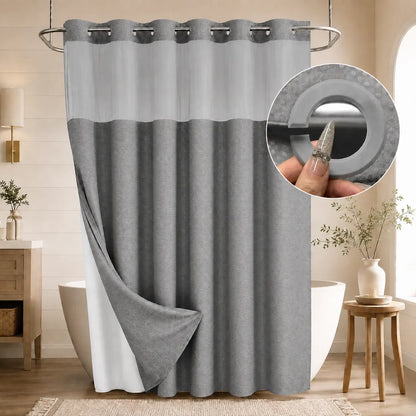 Double Layer Waffle-Pattern Shower Curtain - No Hook Snap-in Liner,  Waterproof Inner & Washable White Outer Cloth, Modern Bathroom Accessory for Home/Hotel/Salon/Dorm, 72x75 Inch
