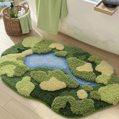 LUMI Moss Bath Mat, Cozy Modern Ultra-Thick Soft Green Plant-Themed Microfiber Rug with Non-Slip Rubber Backing, Fade-Resistant Water-Absorbent for Shower Floor & Sink, 20x32in Home Bathroom Accessory